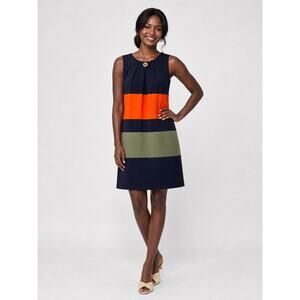 En Focus Studio Color Block Sleeveless Dress Size 4 Navy Orange Green